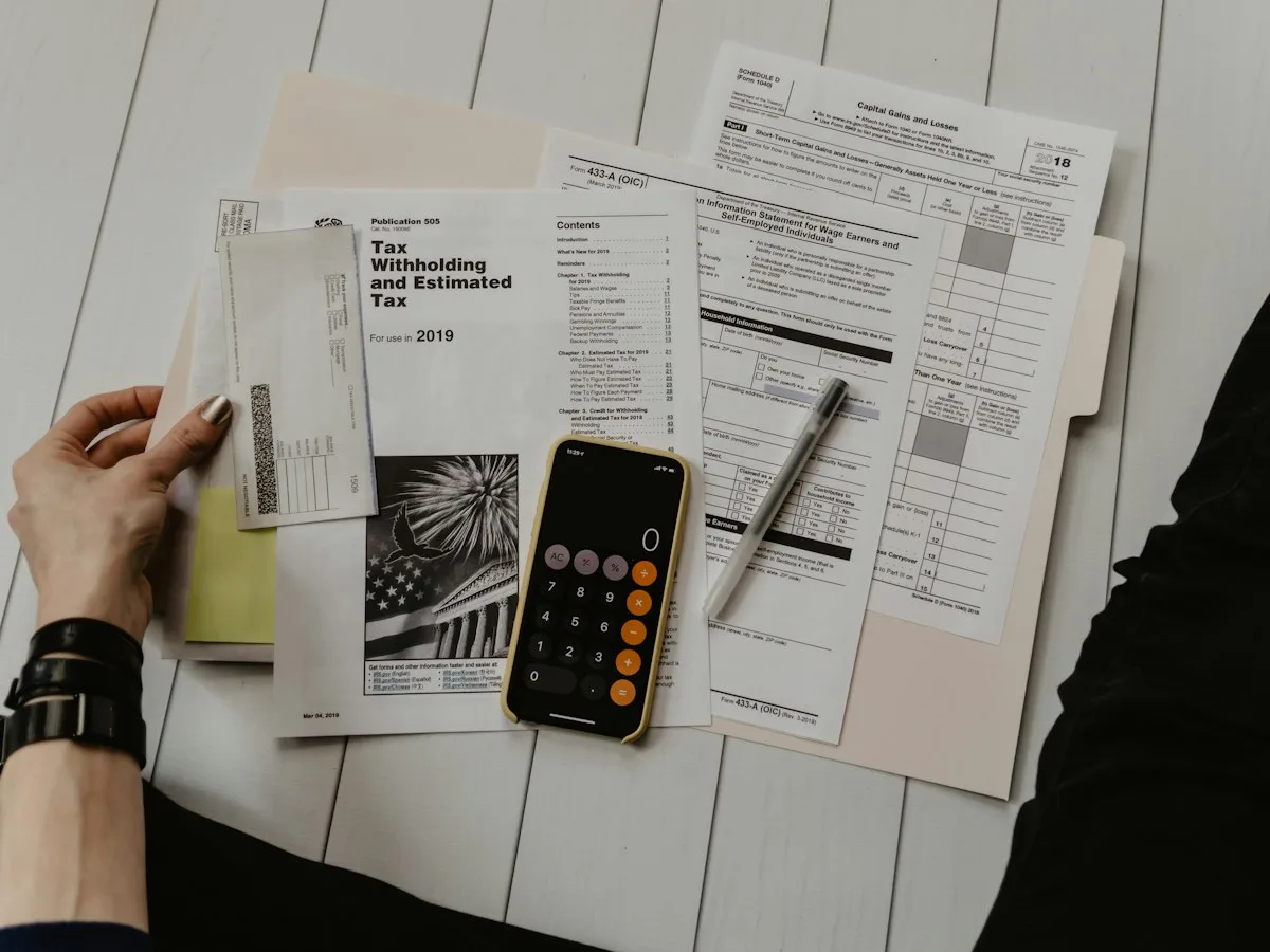 Tax and accounting work materials on a desk